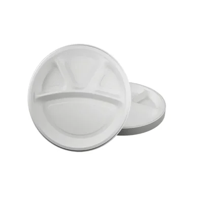 12 Inch 4 CP Bagasse Hot Cold Safe Compostable Disposable Round Plates 500 Pcs