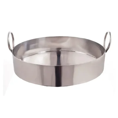 Commercial Stainless Steel 14 inch Flat Ghevar Kadai 3 MM Thick Kitchenware