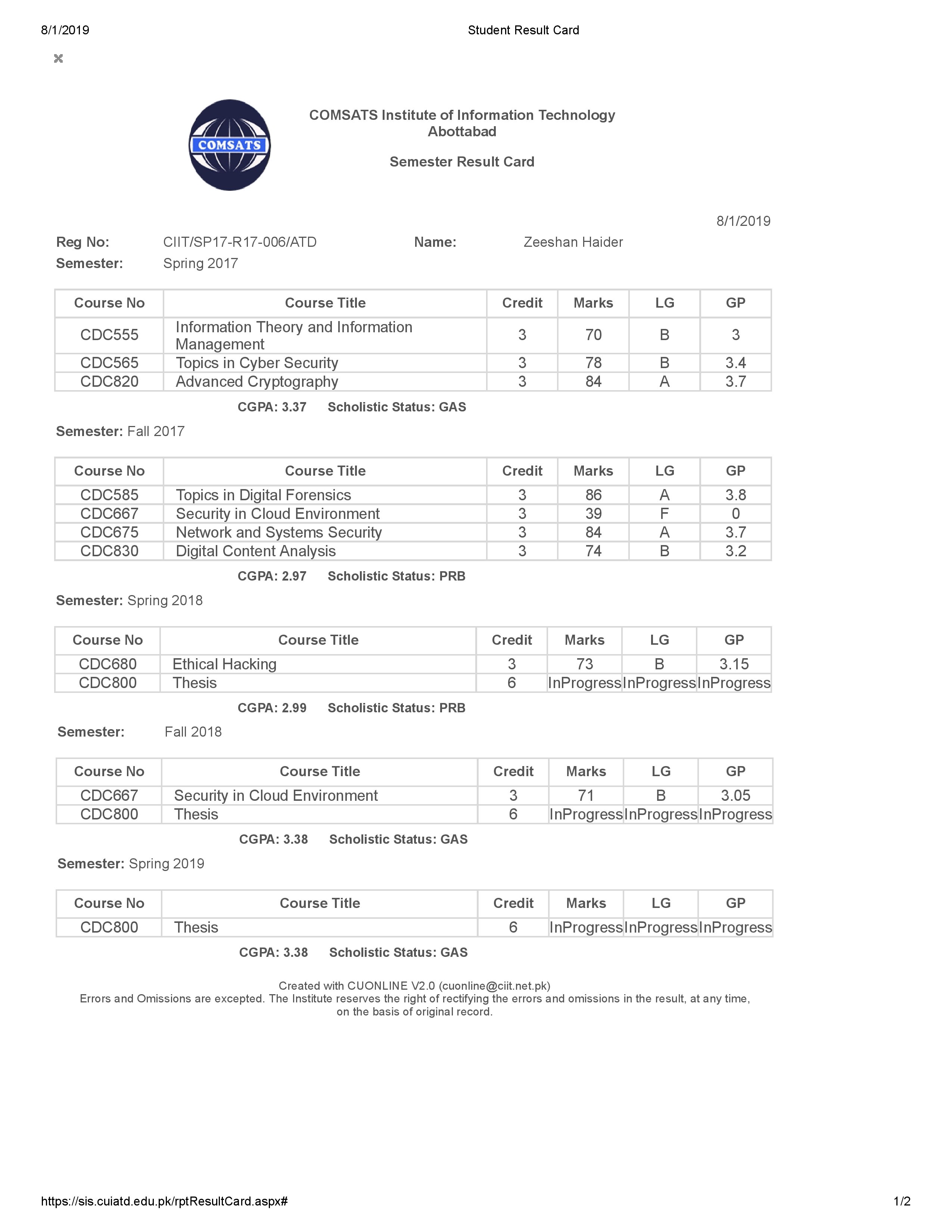 Result Card