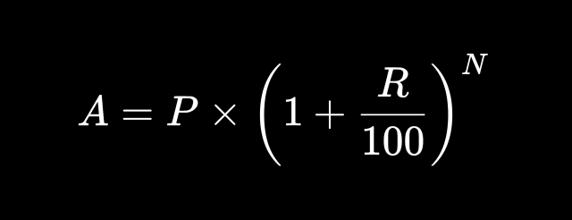 Formula for compound interest (A = P * (1 + R/100)^N)