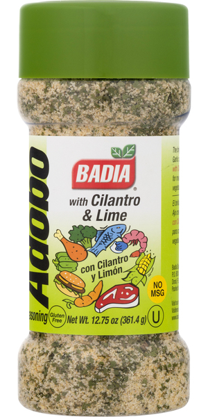 Badia Seasoning, With Cilantro & Lime, Adobo, Salt, Spices & Seasonings