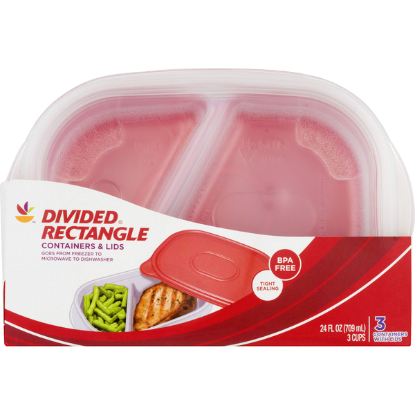Our Brand Divided Storage Containers & Lids 3 Cup - 3 ct pkg