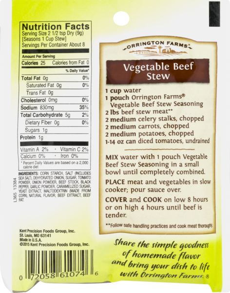 Beef Stew Seasoning Orrington Farms Organics Meal Creations - Orrington  Farms