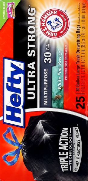 Hefty Ultra Strong White Pine Multipurpose Trash Drawstring Bags 30 Gal - 25  ct box