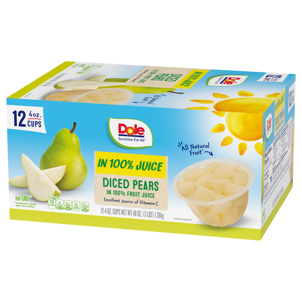 Dole Fruit Cups Diced Pears in 100% Fruit Juice - 12 ct - 48 oz pkg