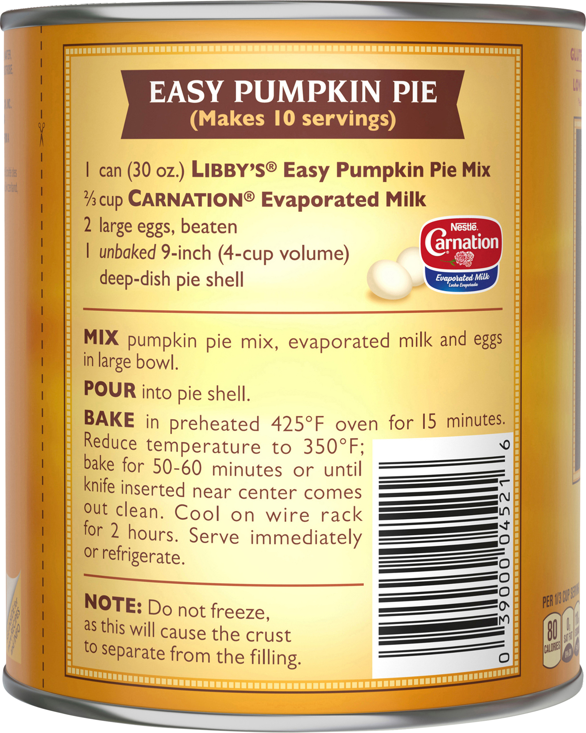 pumpkin pie filling nutrition facts