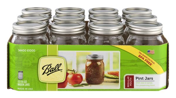 Ball Regular Mouth Mason Jars with Lids, Quart - 12 pack