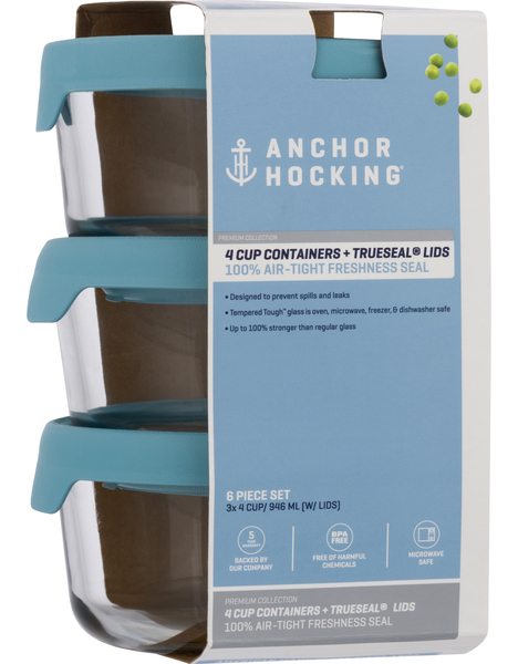 Anchor Hocking 6-Piece Snug Fit 4-Cup Storage Set