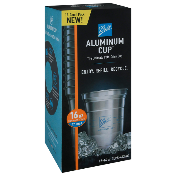 Ball Aluminum Cup Recyclable Party Cups, 16 oz. Cup, 30 Cups Per Pack