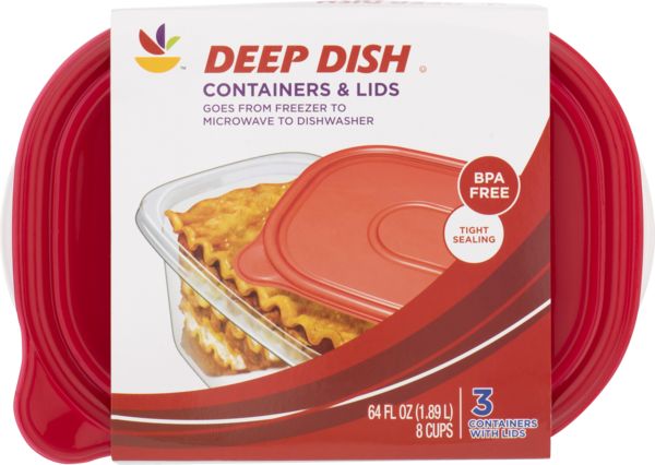 Giant Deep Dish Containers & Lids 8 Cup - 3 ct pkg