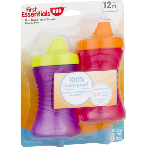 Nuby No Spill Gripper Cup with Silicone Spout, 10oz, Green/Red/Blue - 3 count