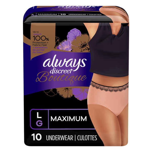 Always Women's Discreet Boutique Incontinence Underwear Maximum L - 10 ct  pkg