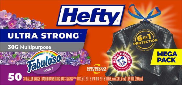 Hefty Ultra Strong Trash Bags, Drawstring, Fabuloso Scent, Large, Mega Pack - 50 bags
