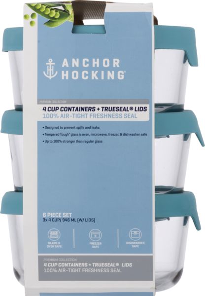 Anchor Hocking Container + Lid, 4 Cup - 3 containers