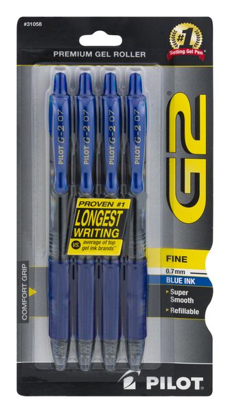 Pilot G2 Premium Gel Roller Refillable Fine Point Pens Blue - 4 CT - 4 ct  pkg