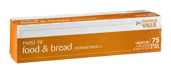 Guaranteed Value Twist-Tie Gallon Food & Bread Storage Bags - 75 ct box