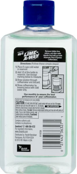 Lime-A-Way Dip-It Coffeemaker Cleaner, 7 fl oz Bottle, Descaler & Cleaner for Drip & Single Serve Coffee Machines