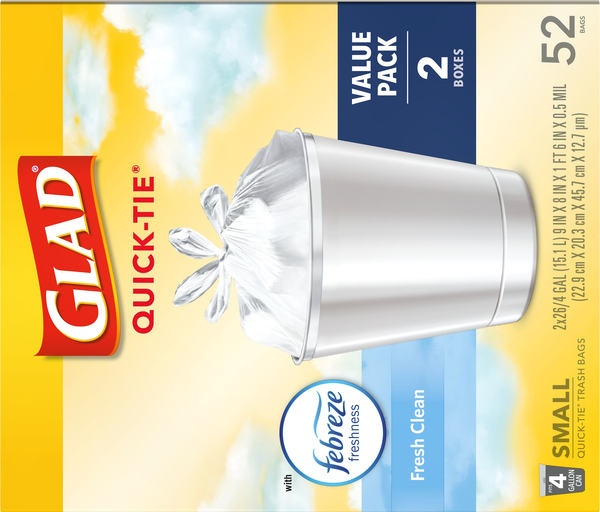 Glad Small Quick Tie Trash Bags - Gain Original - 4 Gallon/52ct in