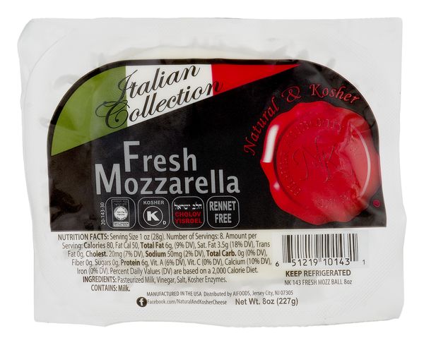 Natural & Kosher Fresh Mozarella 8 OZ PKG