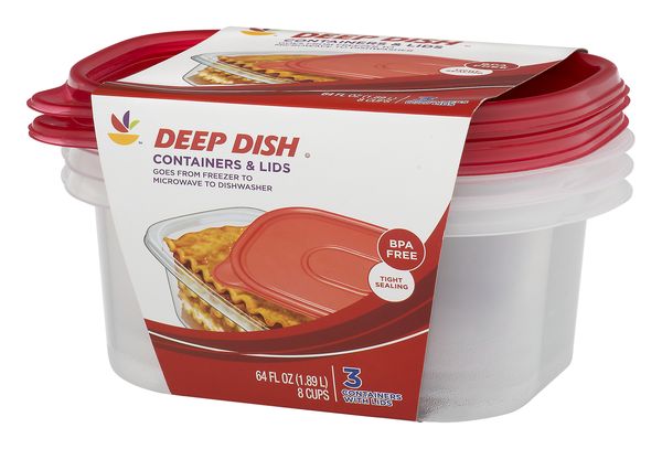 Giant Deep Dish Containers & Lids 8 Cup - 3 ct pkg