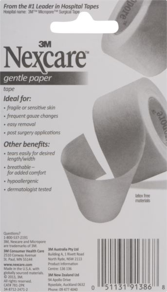 Nexcare Gentle Paper Tape 1 inch x 10 Yards, 2 Rolls, Size: Pack of 2