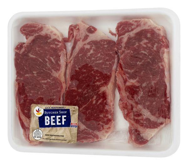 U.S.D.A. Prime Grade Beef New York Strip Steaks - Bone-in $14.99lb