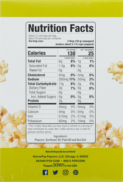 Save on SkinnyPop Microwave Popcorn Sea Salt Gluten Free - 6 ct Order  Online Delivery