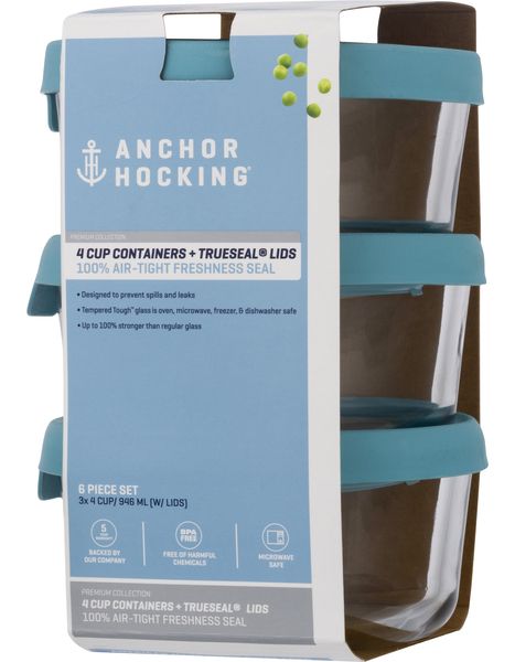 Kitchen Storage Round w/ Blue Lid 4 cup - Anchor Hocking