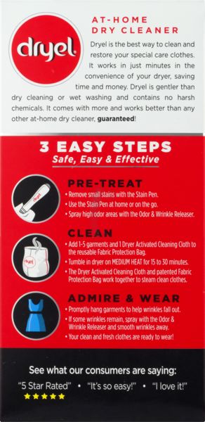 Dryel At-Home Dry Cleaner Refill Kit, 8 Cleaning Cloths, Stain Pen, & Odor  Wrinkle Releaser 