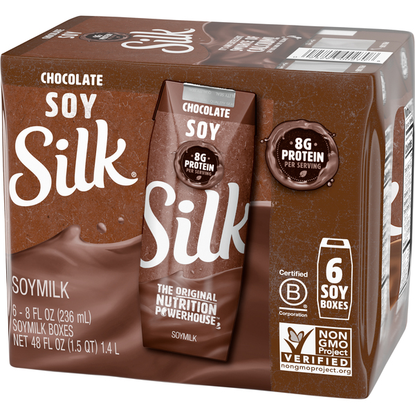 Silk Shelf-Stable Soy Milk Singles, Chocolate, Dairy-Free, Vegan, Non-GMO  Project Verified, 8 Fl oz (Pack of 18)