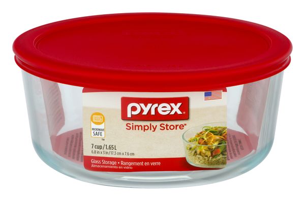 Pyrex Glass Storage Container Round with Red Lid - 1 ct pkg