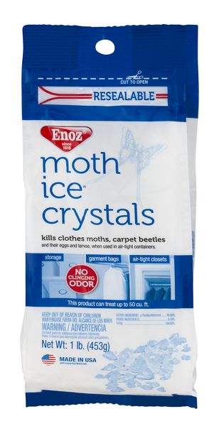 Enoz Moth Ice Crystals, Moth Killer for Clothes Moths and Carpet Beetles, Resealable, 16 oz, 4 ct