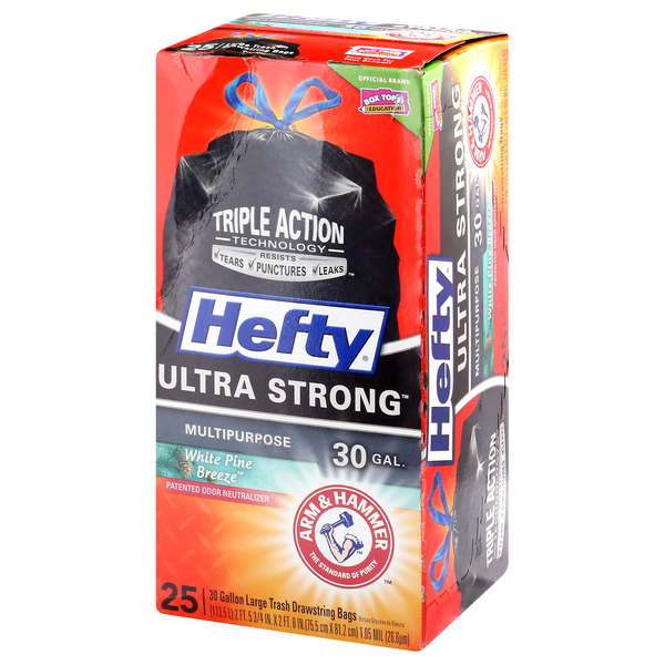 Hefty Ultra Strong Trash Bags, Drawstring, Multipurpose, 30 Gallon, Large - 20 bags