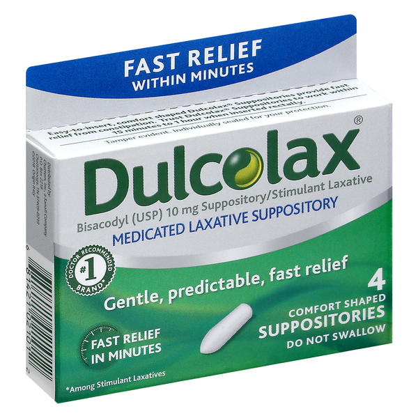 Dulcolax Stimulant Laxative Medicated Suppositories 4ct Fast Relief Rectal  Use Only Bisacodyl 10mg