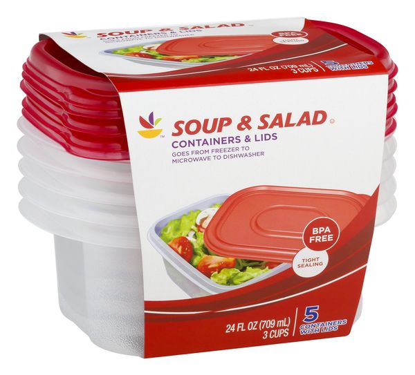 Giant Soup & Salad Containers & Lids 3 Cup - 5 ct pkg