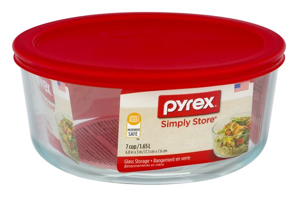 Pyrex Glass Storage Container Round with Red Lid - 1 ct pkg