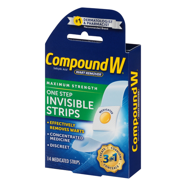 Compound W Maximum Strength One Step Invisible Wart Remover Strips, 14
