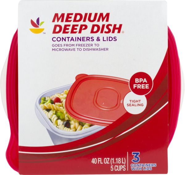 Giant Deep Dish Containers & Lids 8 Cup - 3 ct pkg