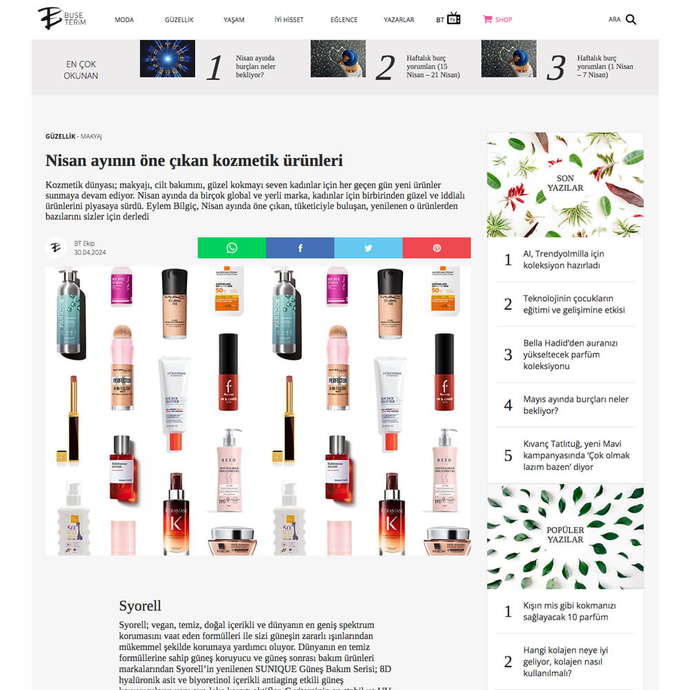 Buse Terim - Nisan Ayının Öne Çıkan Kozmetik Ürünleri
