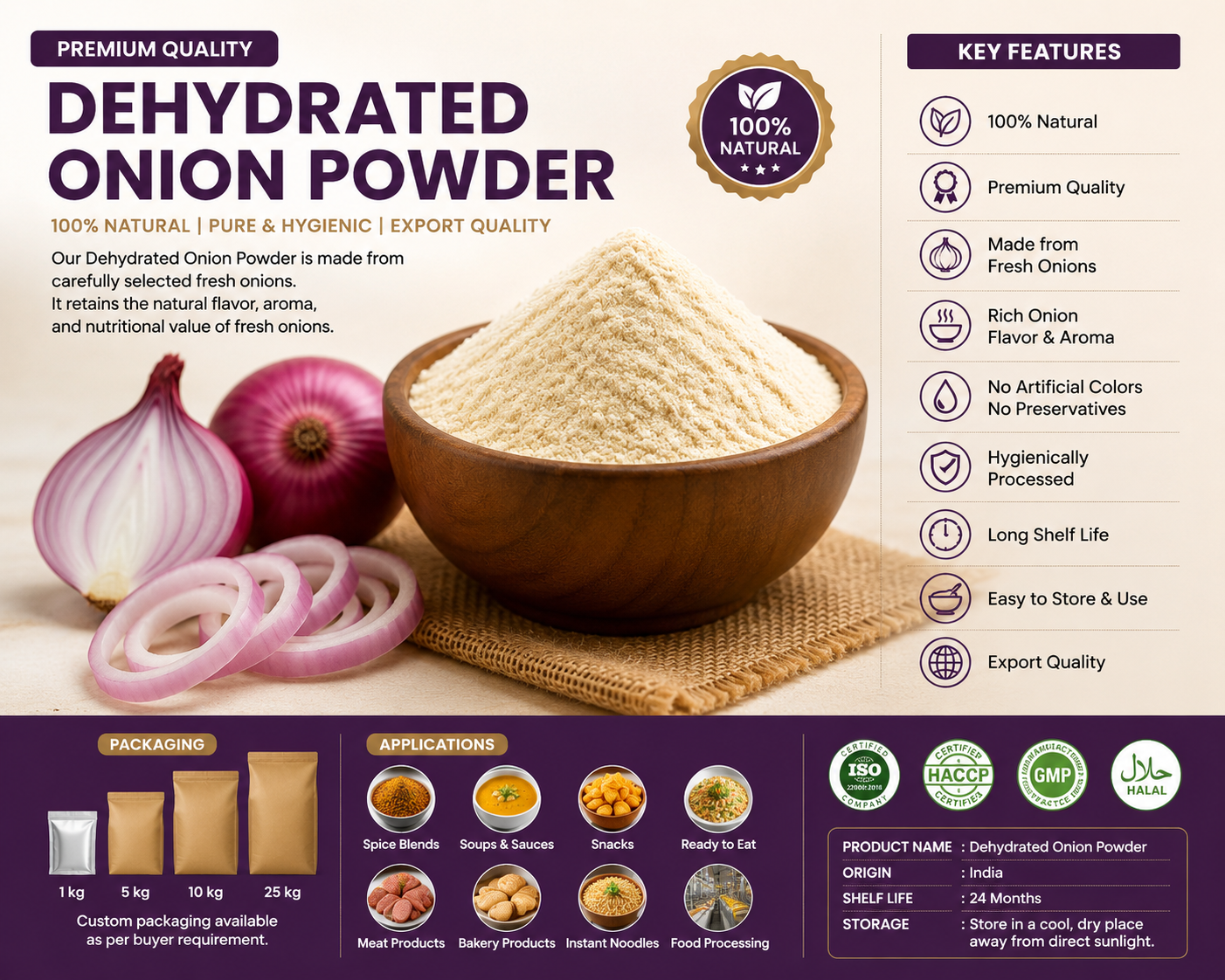 Dehydrated onion powder