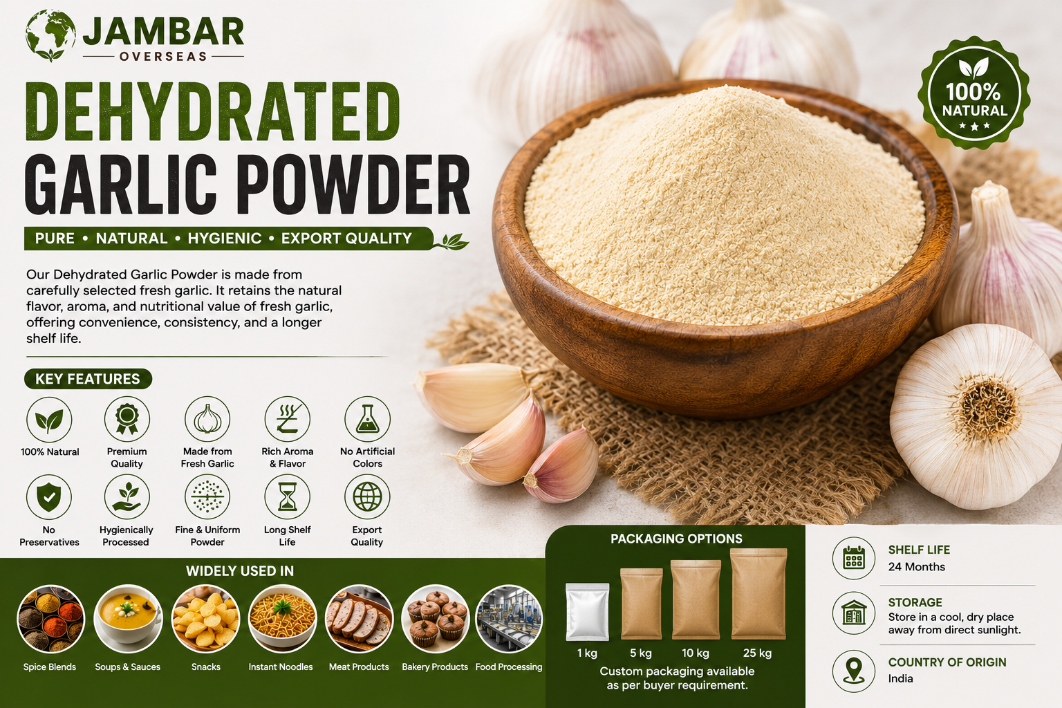Dehydrated garlic powder