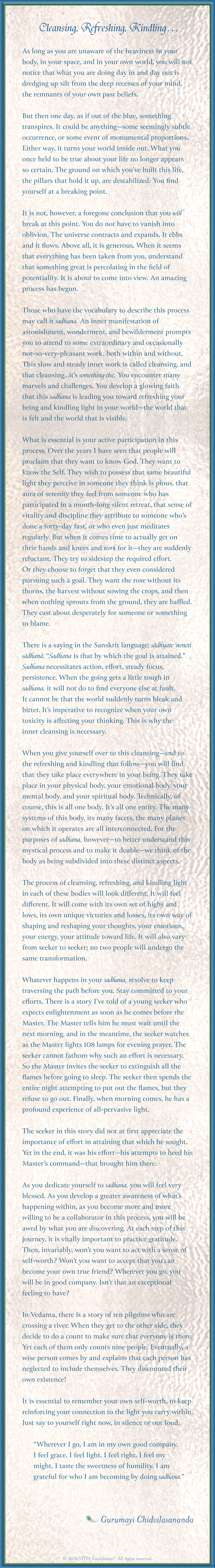 Cleansing, Refreshing, Kindling...