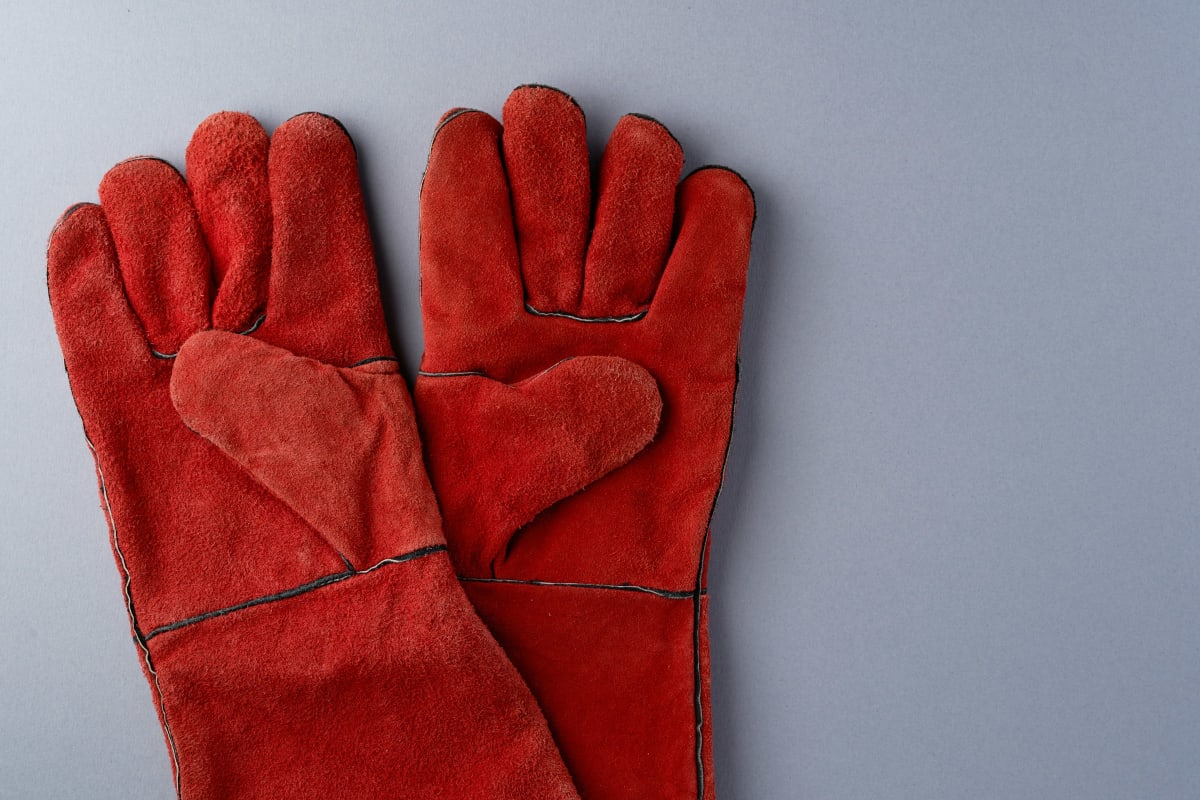 Red leather work gloves