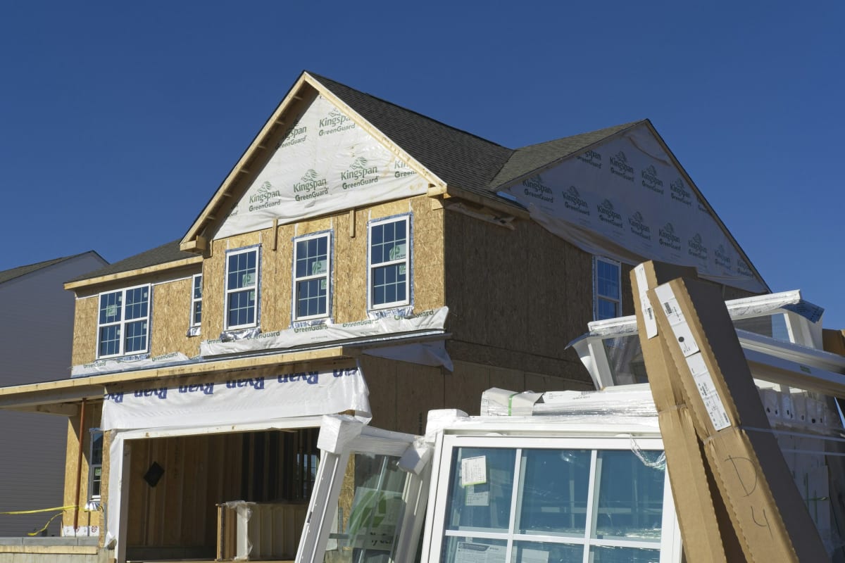 New house wrapped in house wrap