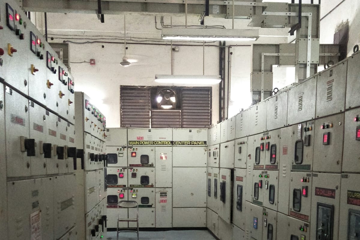 Rows of electrical switchgear