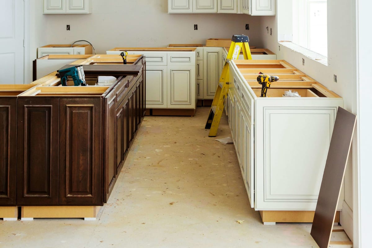 Kitchen cabinets going in during a remodel