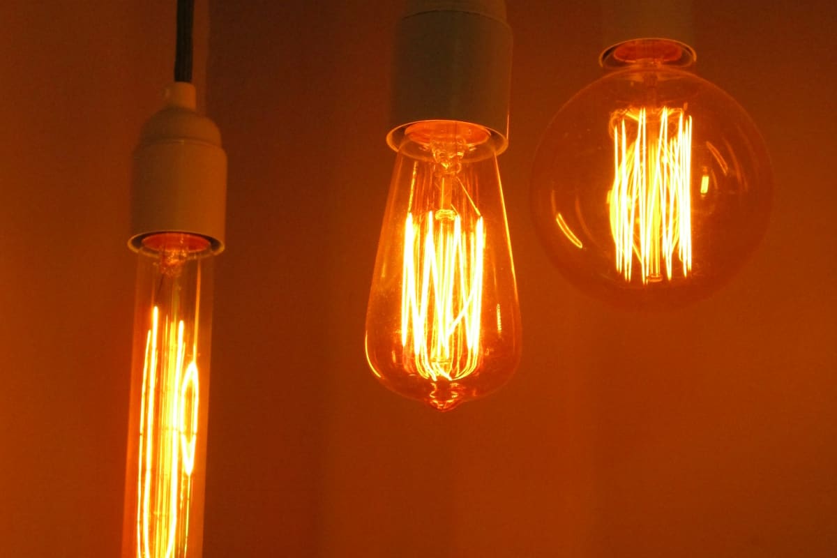 Edison bulbs glowing in warm light