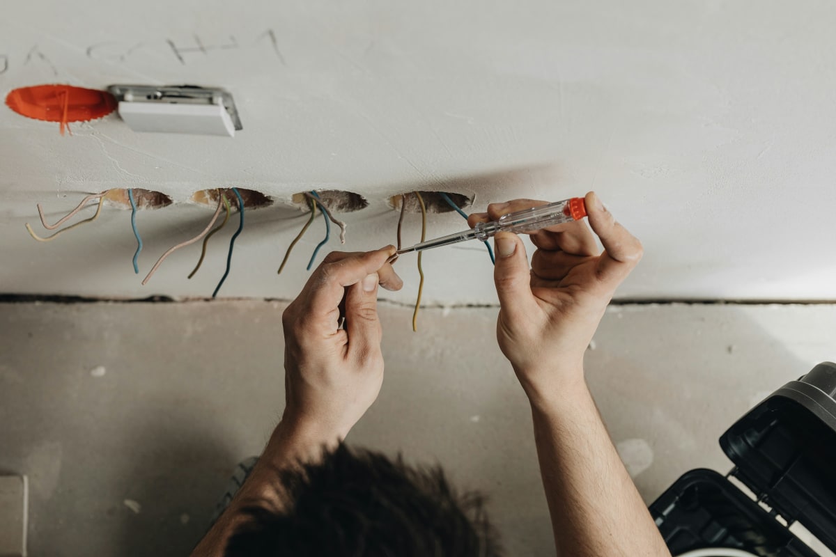 Connecting wires in a ceiling