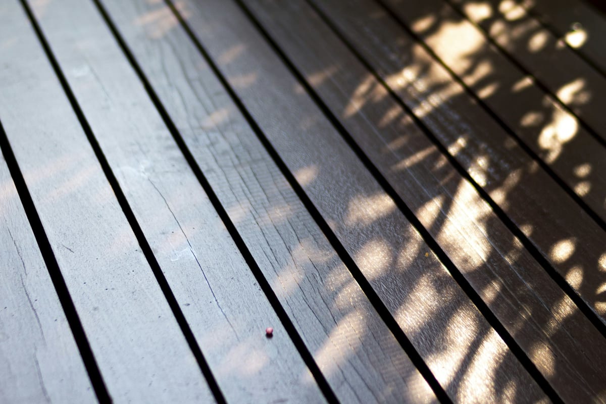 Close-up of dark hardwood deck boards