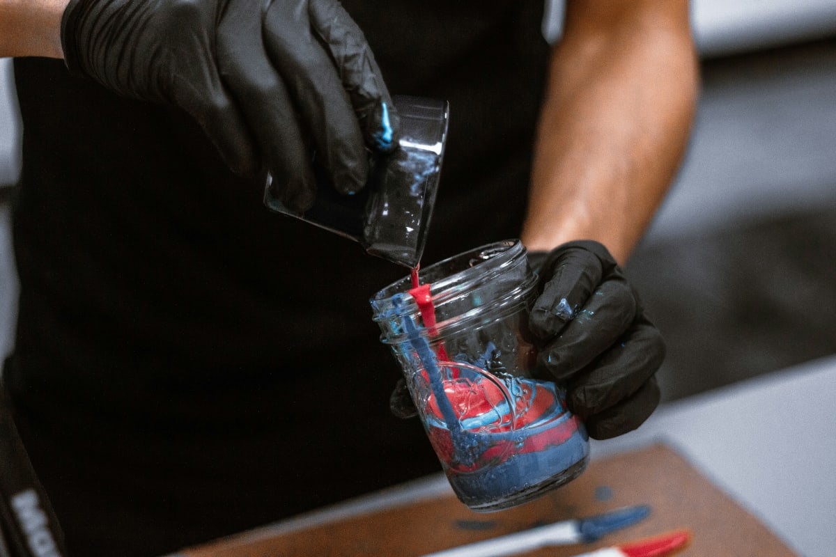 Mixing two-part epoxy in gloves